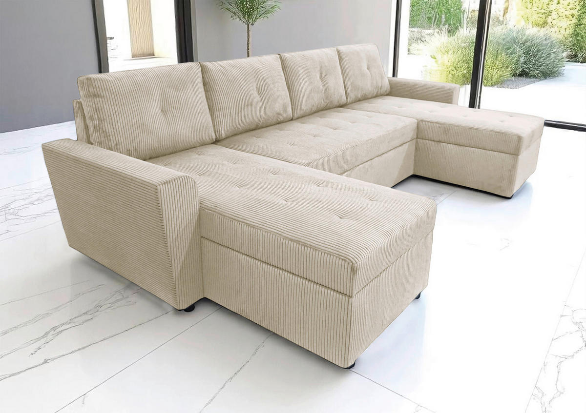 WOHNLANDSCHAFT TERMOLI Beige Cord  - Beige/Schwarz, Design, Kunststoff/Textil (155/296/155cm) - MID.YOU