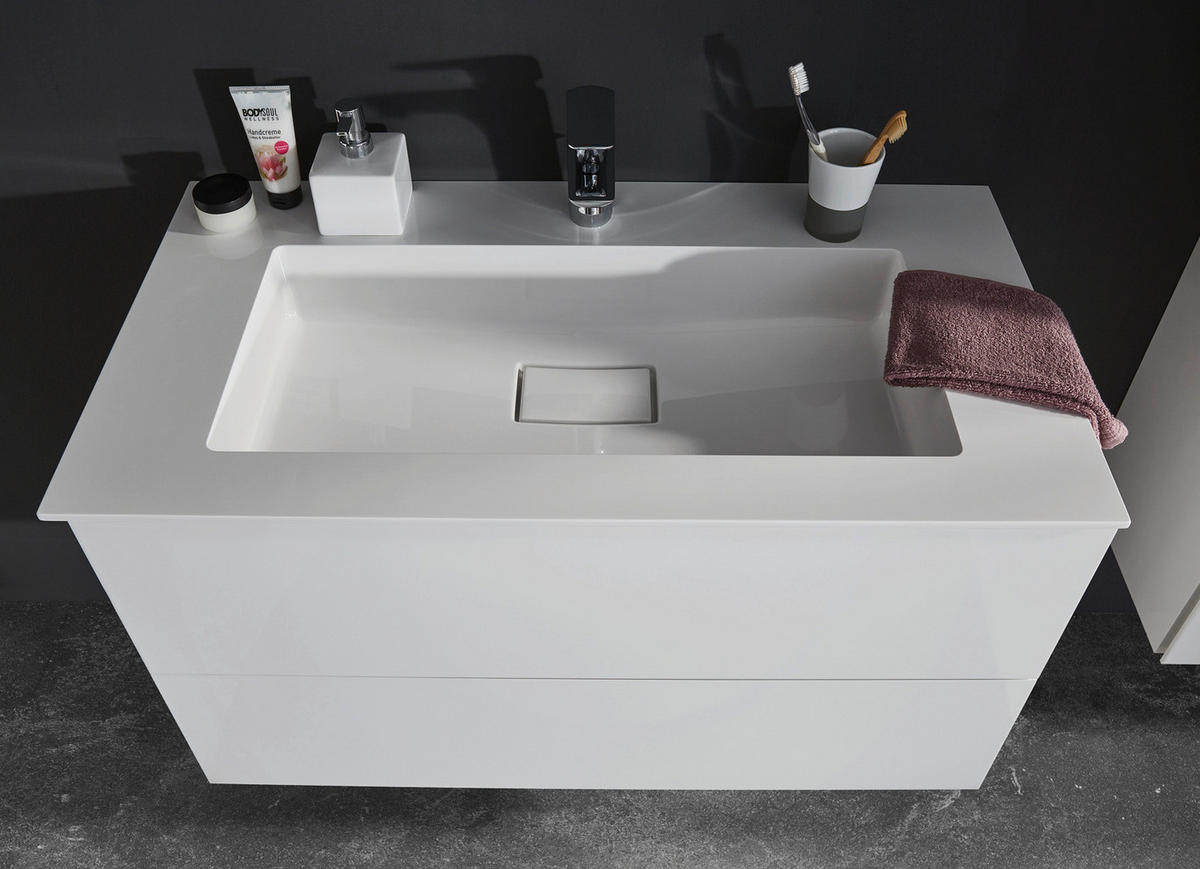 BADEZIMMER  in 91,2 cm  - Sandfarben/Eiche Bianco, Design, Glas/Holzwerkstoff (91,2cm) - Dieter Knoll