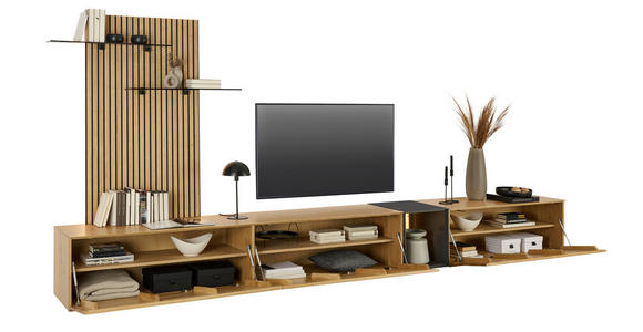 WOHNWAND  in Anthrazit, Eichefarben  403/160/50 cm  - Eichefarben/Anthrazit, Design, Glas/Holz (403/160/50cm) - Dieter Knoll