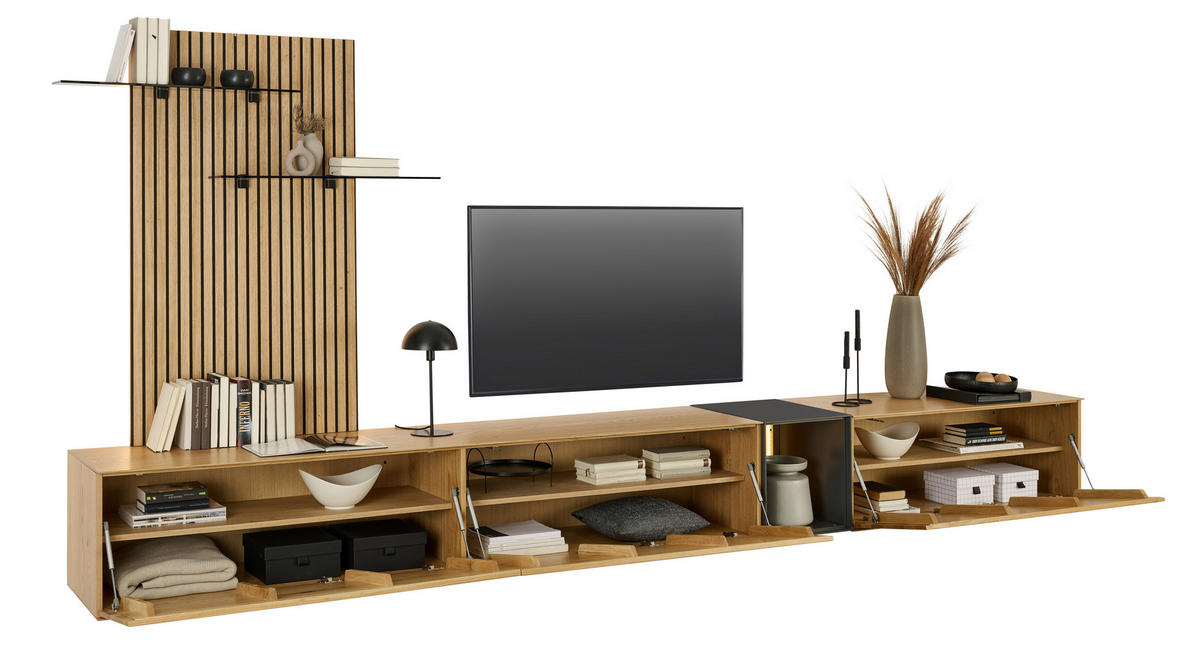 WOHNWAND  in Anthrazit, Eichefarben  403/160/50 cm  - Eichefarben/Anthrazit, Design, Glas/Holz (403/160/50cm) - Dieter Knoll