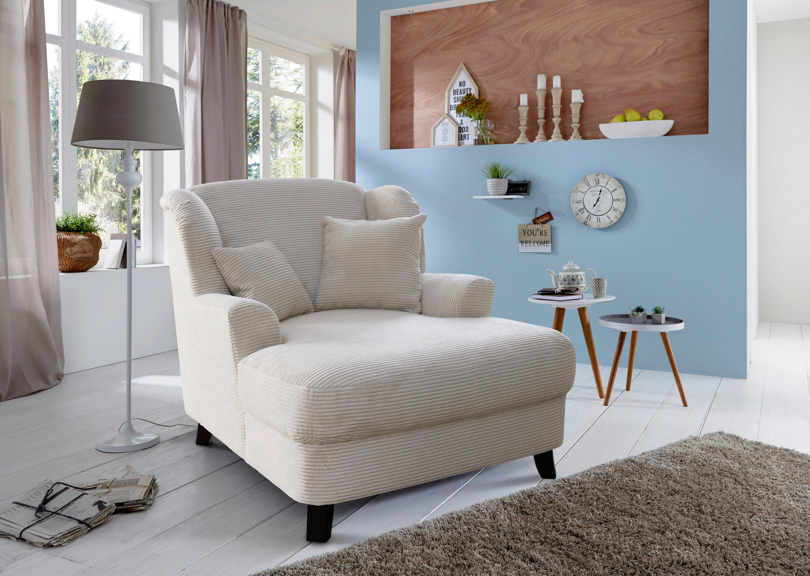 XXL-SESSEL Cord Creme    - Dunkelbraun/Creme, KONVENTIONELL, Holz/Textil (109/104/145cm) - Sit & More