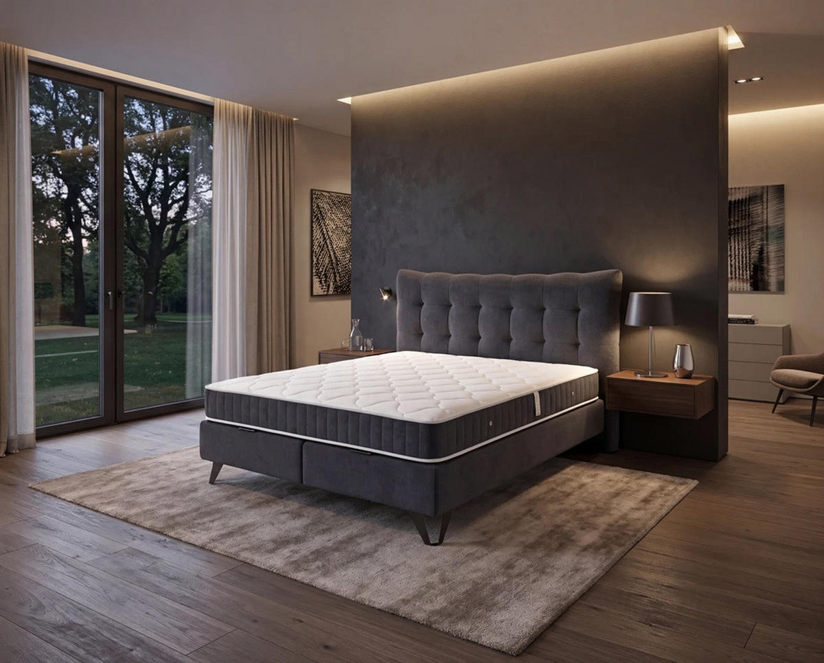 Pat Tapițat, 180/200 cm, albastru - albastru/negru, Basics, metal/textil (180/200cm)