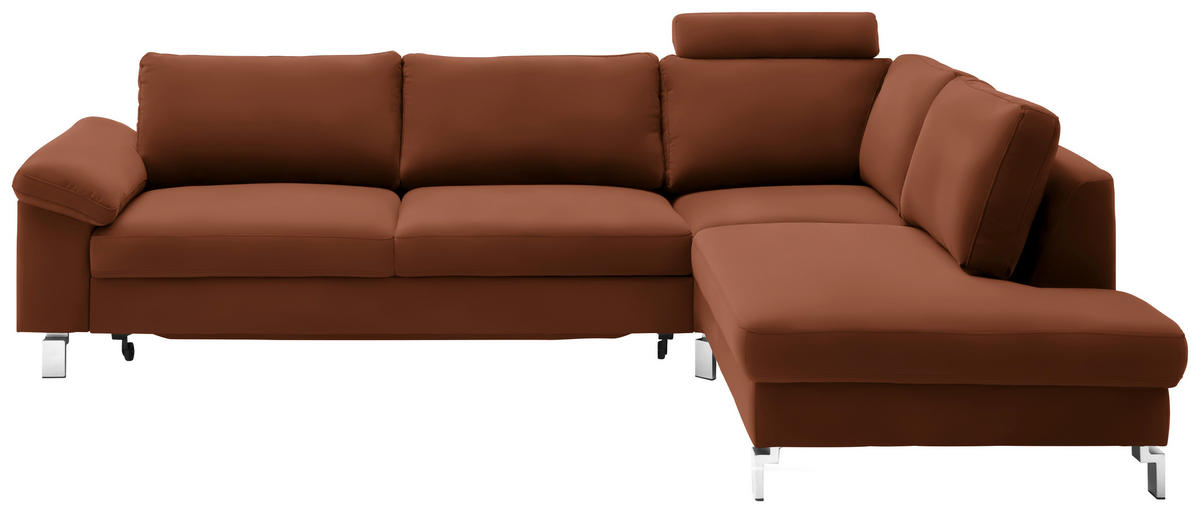 ECKSOFA Echtleder Braun  - Chromfarben/Braun, Design, Leder/Metall (281/200cm) - Pure Home Lifestyle