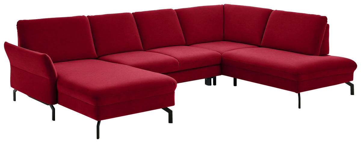 WOHNLANDSCHAFT Rot Velours  - Rot/Schwarz, Design, Textil/Metall (179/335/220cm) - Beldomo System