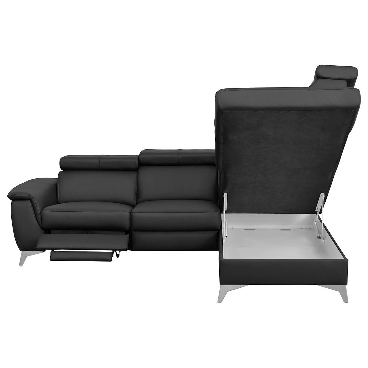 ECKSOFA Schwarz Echtleder Lederlook  - Chromfarben/Schwarz, Design, Leder/Textil (257/197cm) - Livetastic
