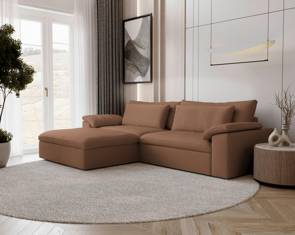 ECKSOFA  Chenille Altrosa  - Schwarz/Altrosa, Modern, Kunststoff/Textil (198/306cm) - Carryhome