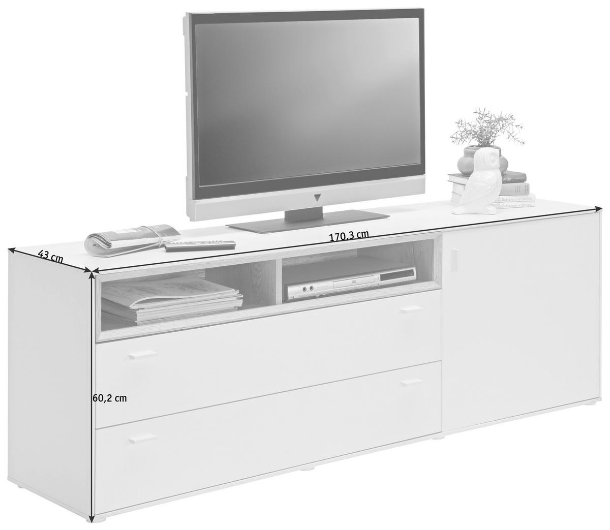 NISKA KOMODA   170,3/60,2/43 cm   bela, boja hrasta   - boja hrasta/bela, Dizajnerski, pločasti materijal/plastika (170,3/60,2/43cm) - Hom`in