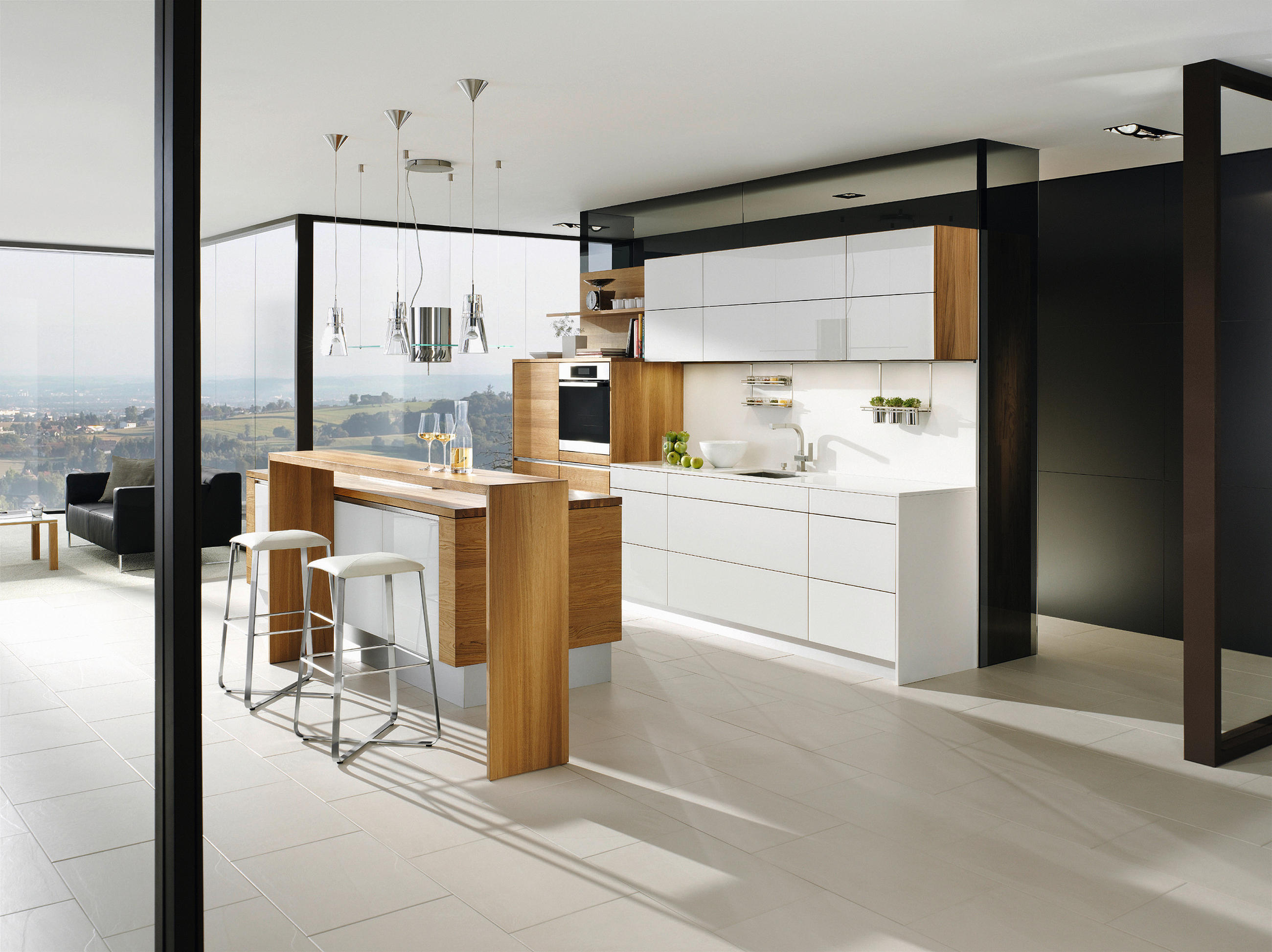 EINBAUKÜCHE LINEE  - Eichefarben/Weiß, Design, Karton/Holz - Team 7