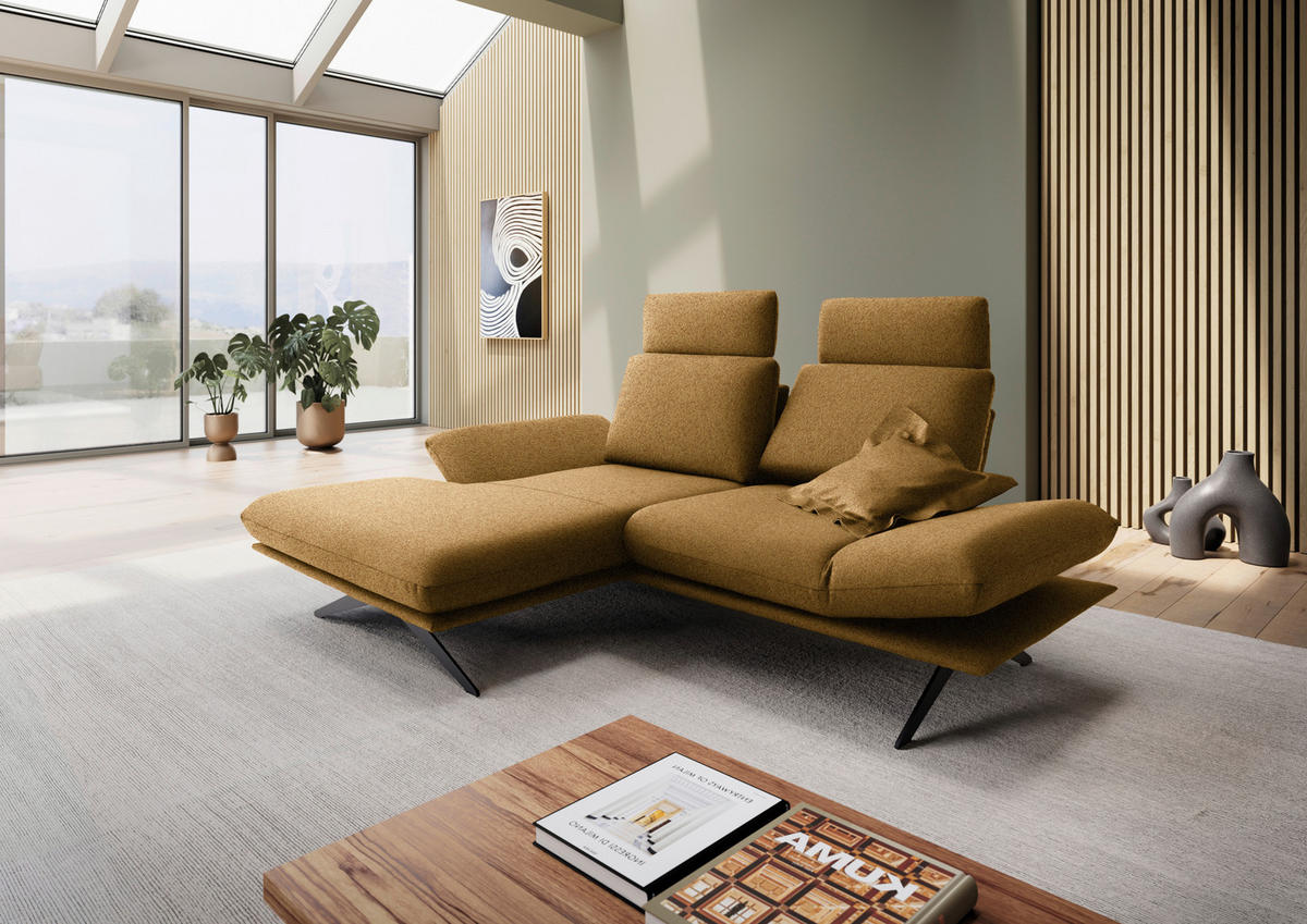 ECKSOFA Flachgewebe Currygelb  - Currygelb/Schwarz, Design, Textil/Metall (155/234cm) - Dieter Knoll