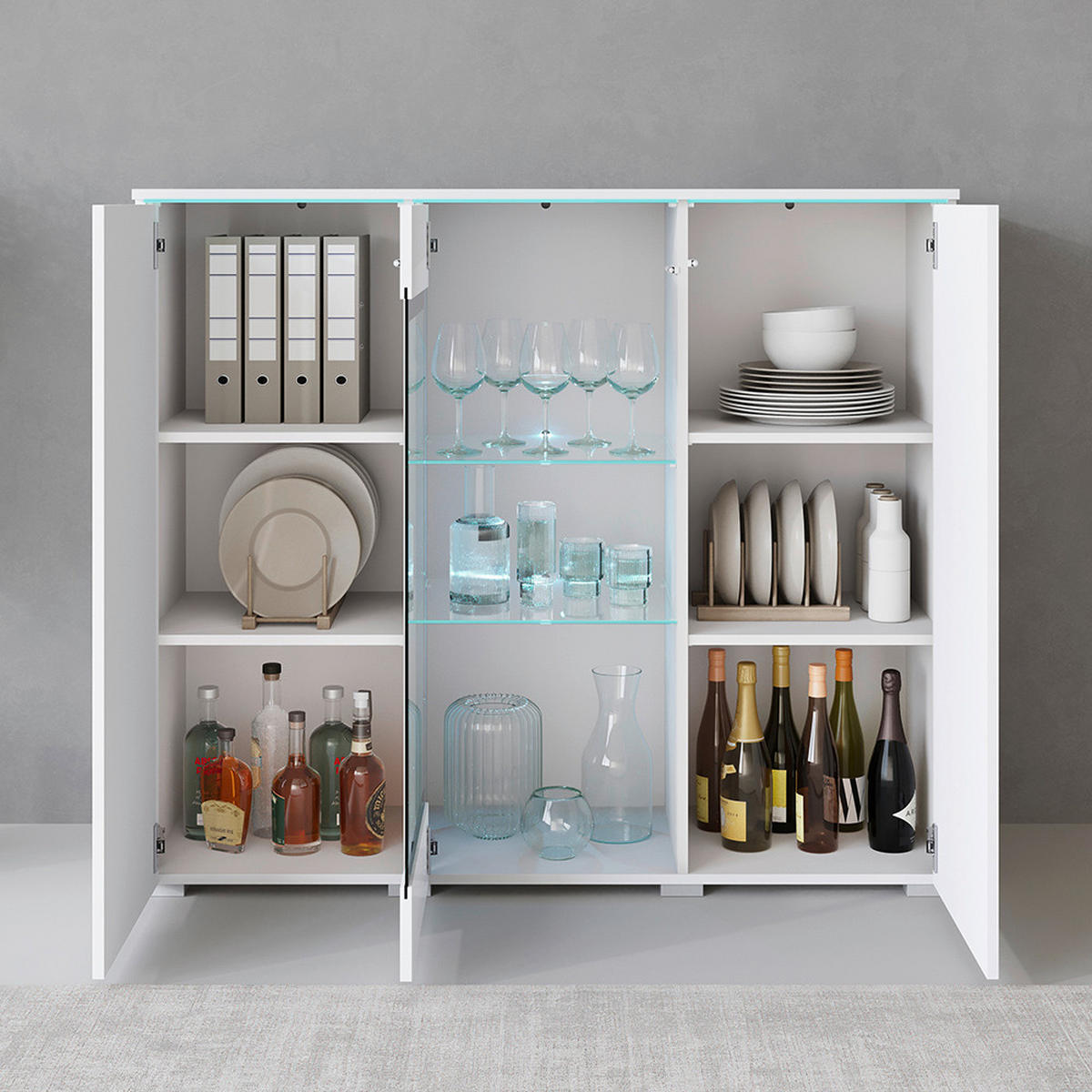 HIGHBOARD Vera  in 120/103,3/39,5 cm  - Weiss Hochglanz/Weiss, Trend, Glas/Holzwerkstoff (120/103,3/39,5cm) - P & B