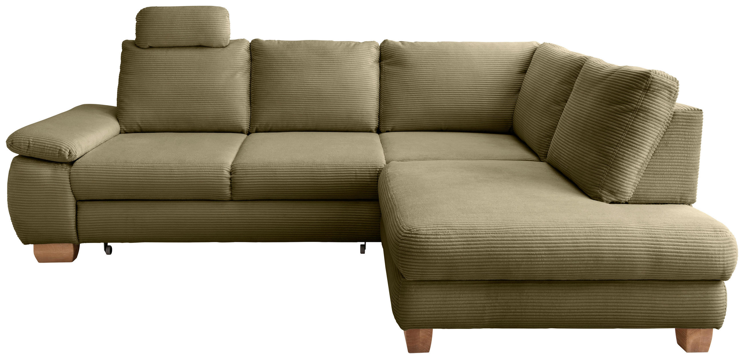 ECKSCHLAFSOFA in Cord Olivgrün  - Wildeiche/Olivgrün, Modern, Holz/Textil (261/206cm) - Livetastic