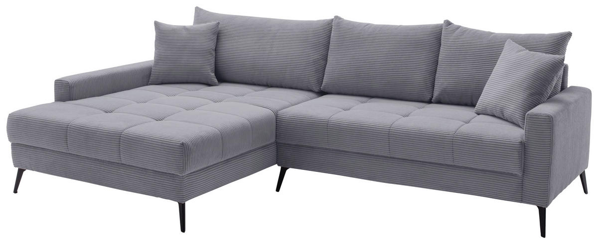 ECKSOFA Grau Cord  - Schwarz/Grau, KONVENTIONELL, Textil/Metall (173/280cm) - Hom`in