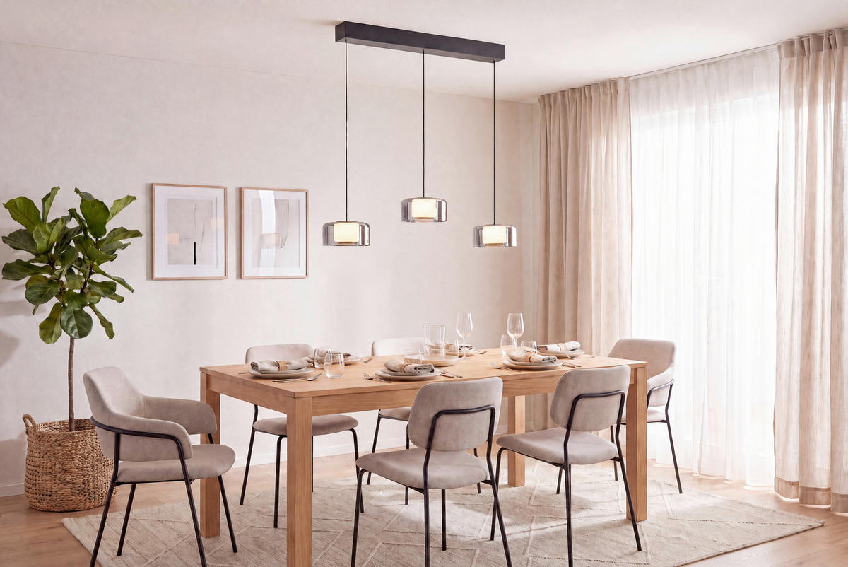 LED-HÄNGELEUCHTE Rika 66/15/220 cm  - Schwarz, Design, Glas/Kunststoff (66/15/220cm)