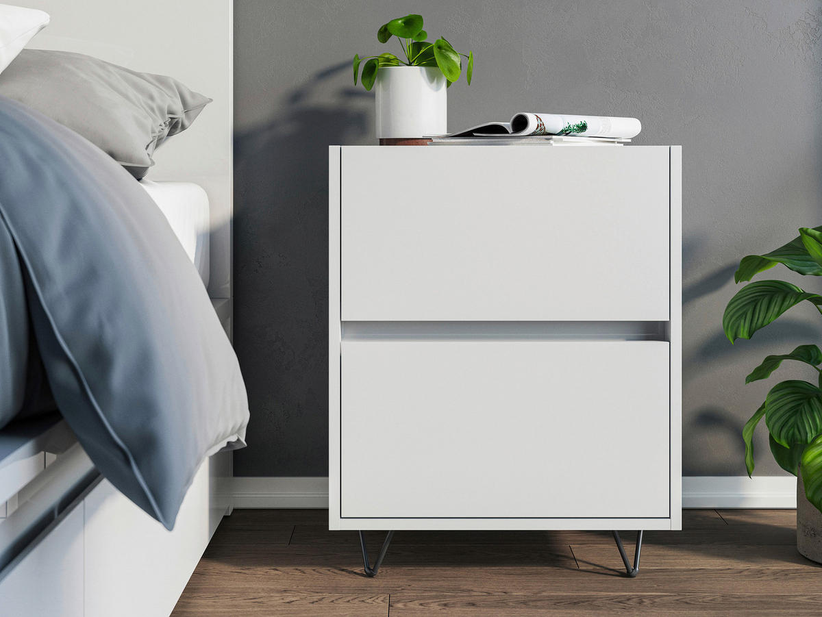 NACHTTISCH 51,2/65/42 cm  in Weiß Hochglanz  - Weiß Hochglanz/Schwarz, Basics, Holzwerkstoff/Metall (51,2/65/42cm) - MID.YOU