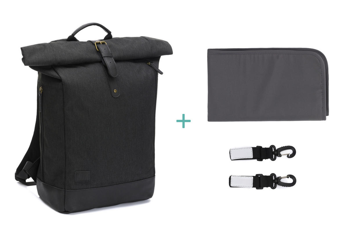 WICKELRUCKSACK  - Schwarz, Basics, Leder/Textil (53/39/16cm) - Fillikid