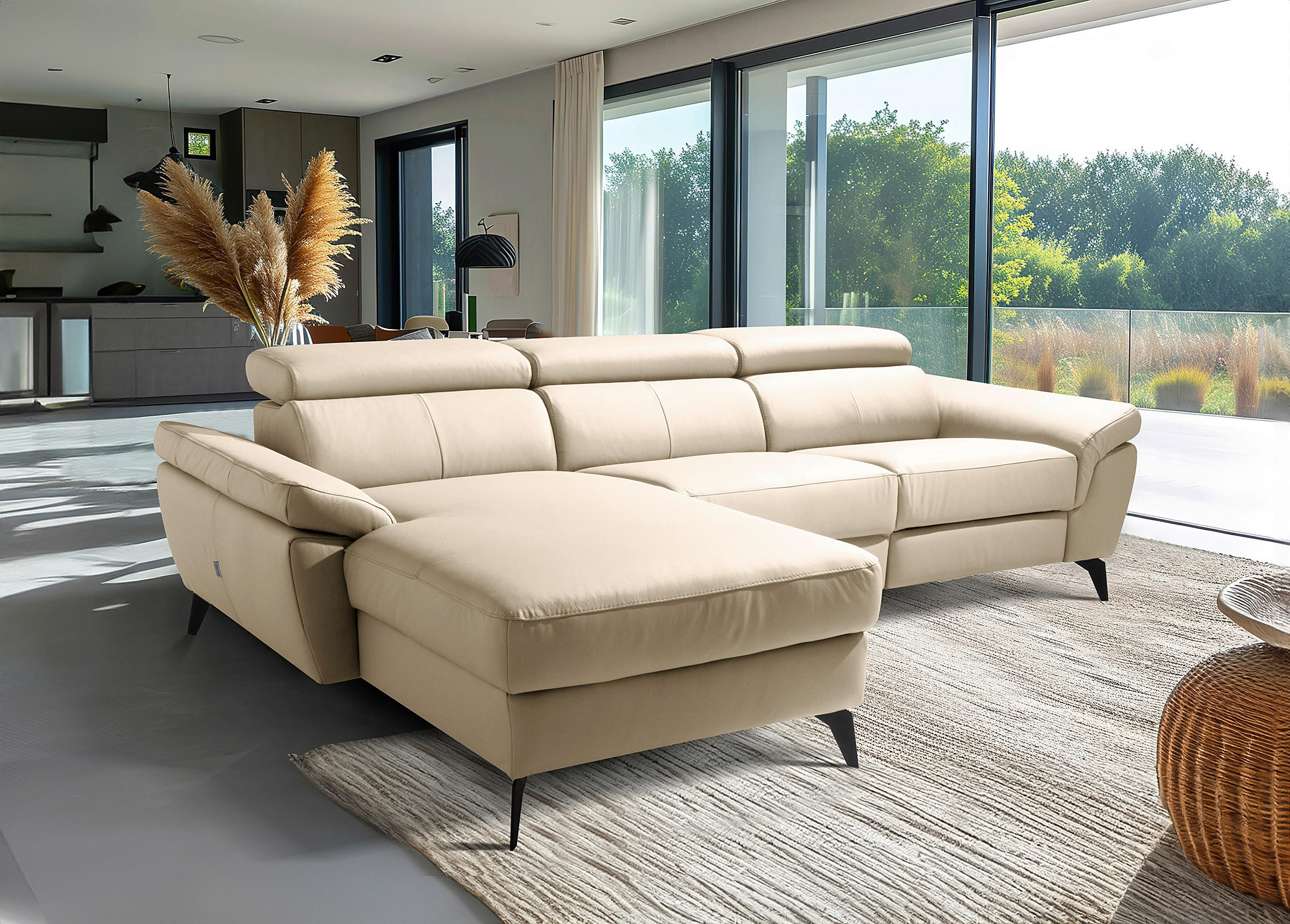 ECKSOFA  in Lederlook Echtleder Grau  252/179 cm  - Schwarz/Grau, Design, Leder/Textil (252/179cm) - Livetastic
