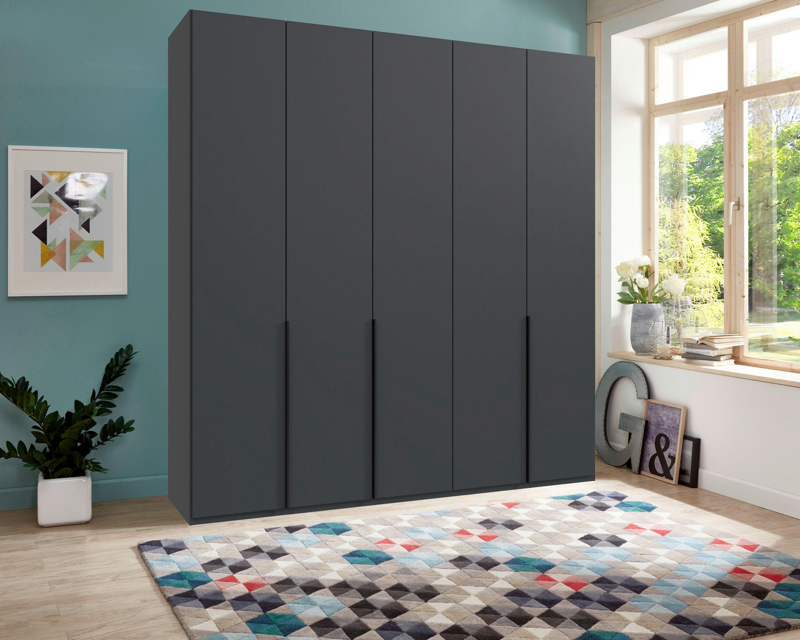 DREHTÜRENSCHRANK in Graphitfarben  - Schwarz/Graphitfarben, Modern, Holzwerkstoff/Metall (225/236/58cm) - MID.YOU