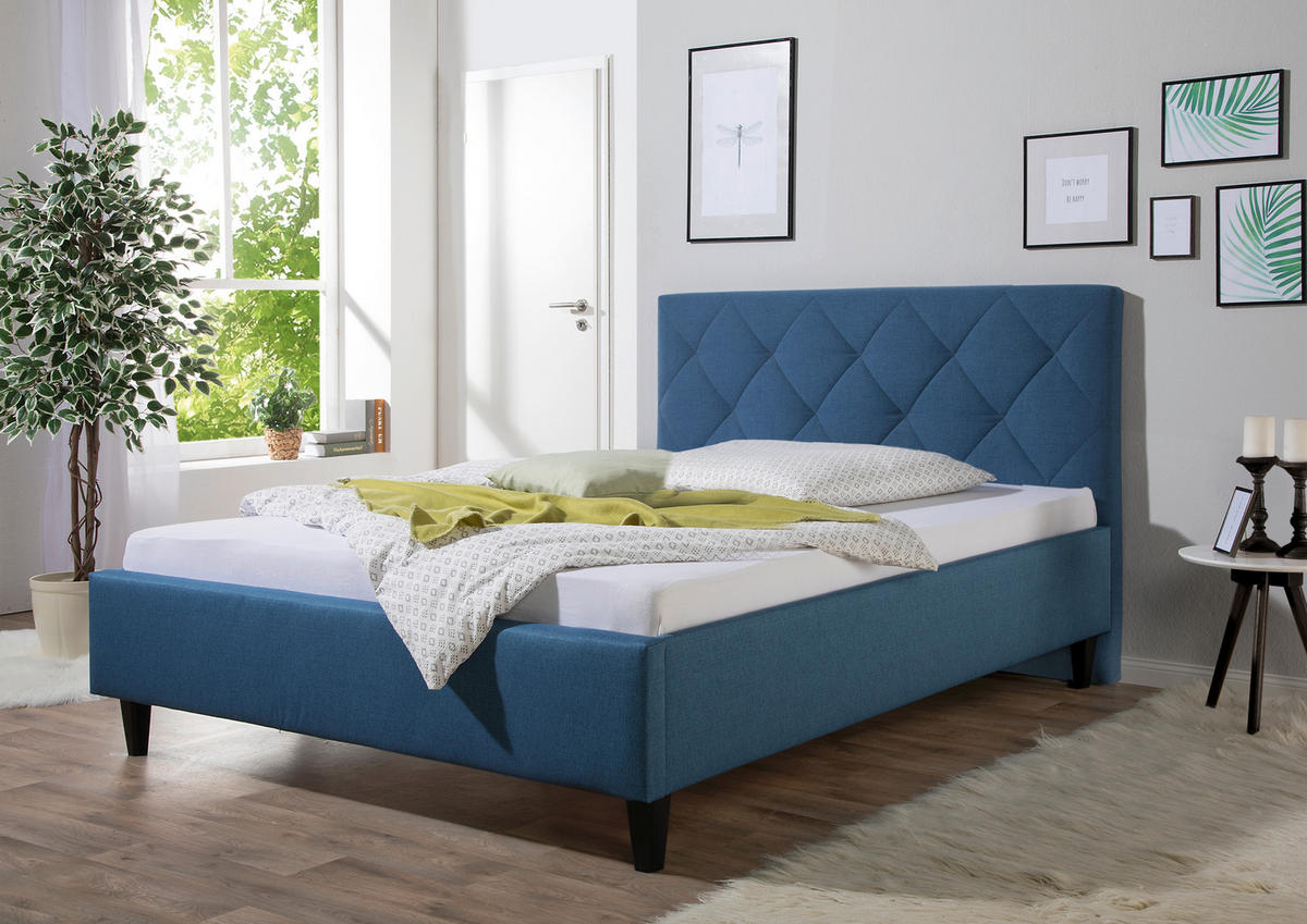 POLSTERBETT 140/200 cm,  in Blau,  - Blau/Schwarz, MODERN, Holz/Textil (140/200cm) - Livetastic
