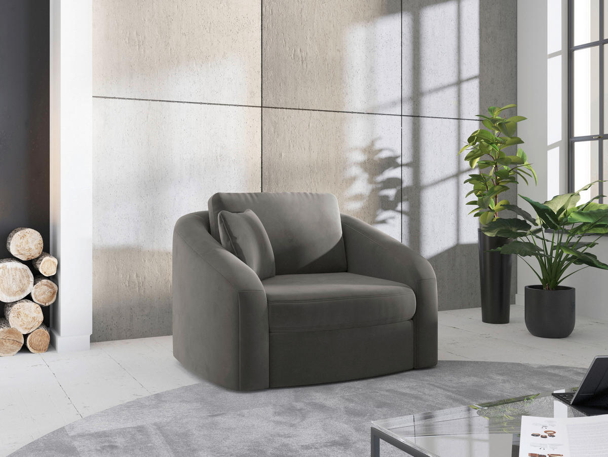 SESSEL in Samt Grau  - Schwarz/Grau, MODERN, Kunststoff/Textil (116/88/104cm) - Sit & More