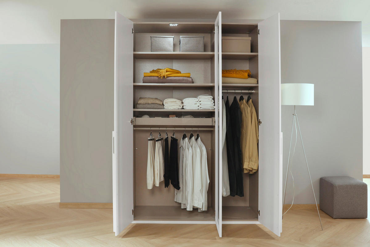 DREHTÜRENSCHRANK in Grau, Weiss  - Weiss/Grau, Trend, Glas/Holzwerkstoff (151/235/60cm) - Novel