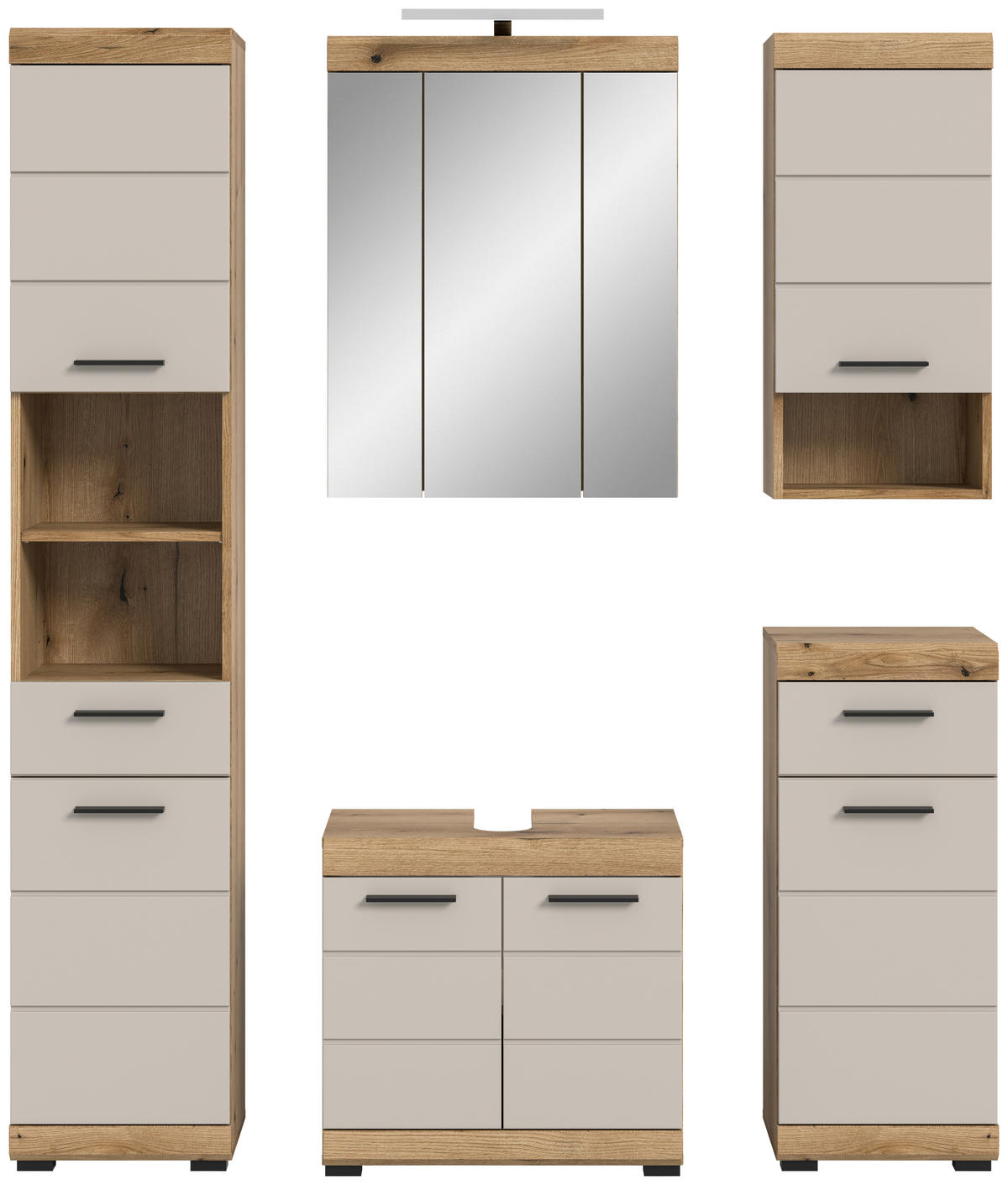 BADEZIMMER 5-teilig  in 134 cm  - Kaschmir/Schwarz, MODERN, Glas/Holzwerkstoff (134cm) - MID.YOU