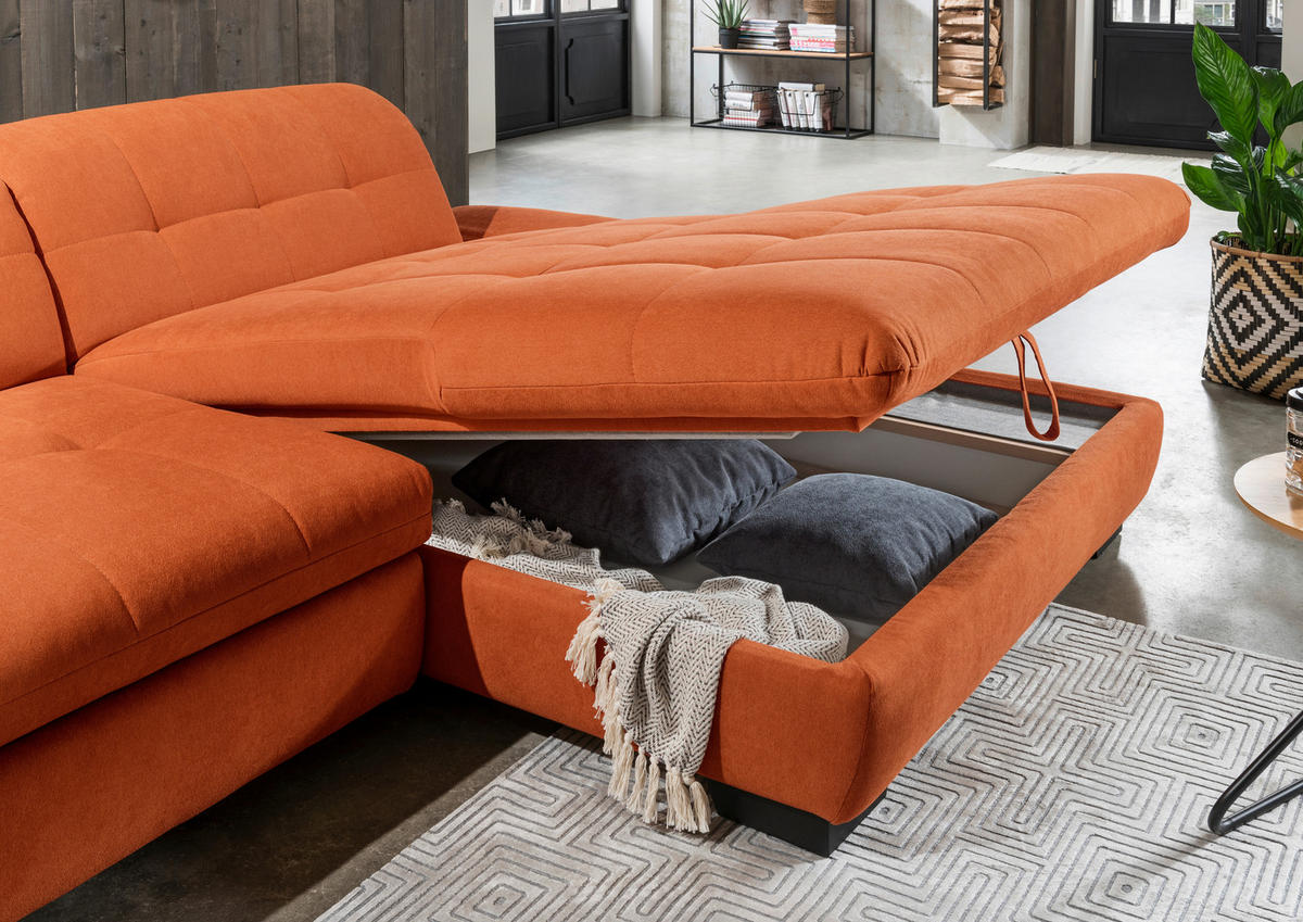 ECKSOFA in Mikrofaser Orange  - Schwarz/Orange, Design, Textil/Metall (290/198cm) - Xora