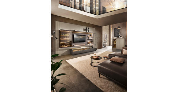 WOHNWAND  in Grau, Eiche dunkel  349,2/182/46 cm  - Eiche dunkel/Grau, Design, Glas/Holz (349,2/182/46cm) - Belluti