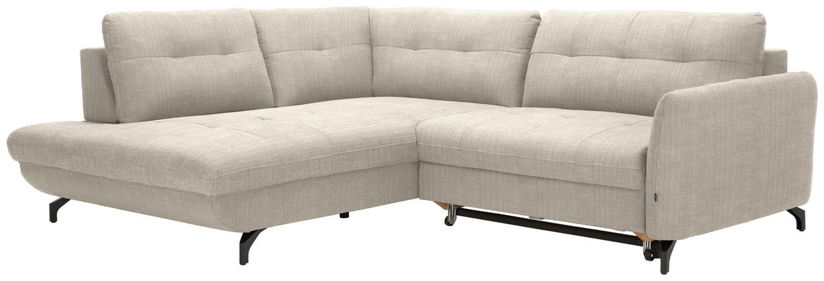 ECKSOFA in Flachgewebe, Leinenoptik Beige  - Beige/Schwarz, Design, Textil/Metall (208/247cm) - Xora