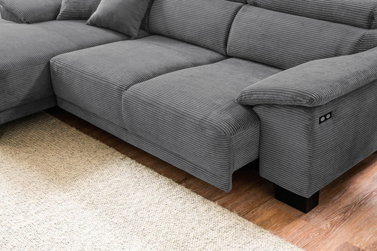 ECKSOFA in Cord Dunkelgrau  - Dunkelgrau/Schwarz, Design, Holz/Textil (174/270cm) - Pure Home Lifestyle