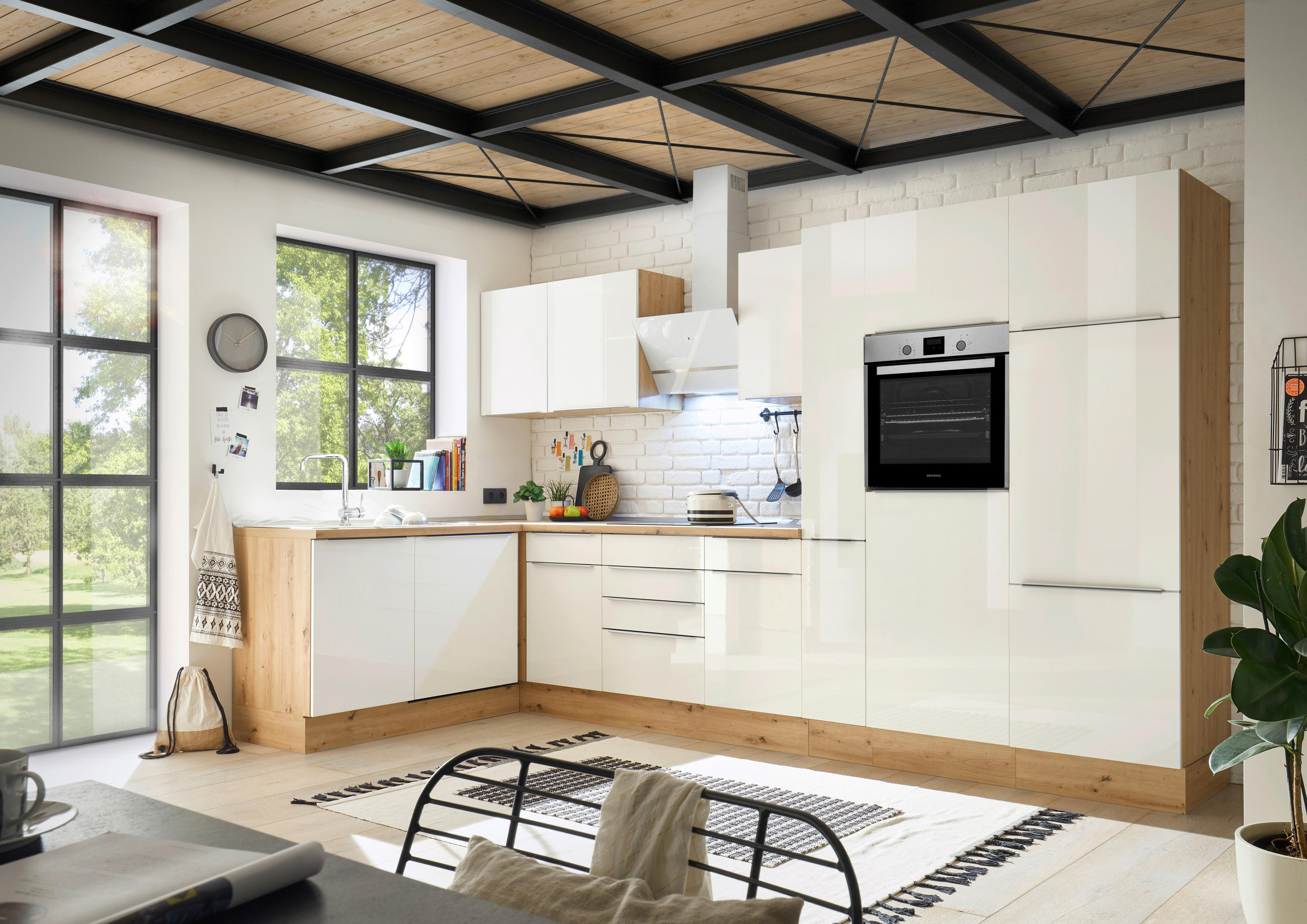 HÖRNKÖK 170/370 cm i ek Artisan, vit högglans - aluminiumfärg/vit högglans, Lifestyle, trämaterial/plast (170/370cm) - Respekta