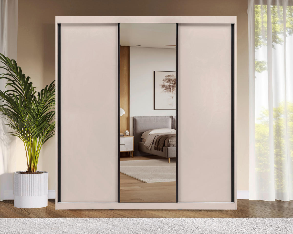 SCHIEBETÜRENSCHRANK 200/215/59,5 cm 3-türig  - Kaschmir/Schwarz, MODERN, Holzwerkstoff/Metall (200/215/59,5cm) - MID.YOU