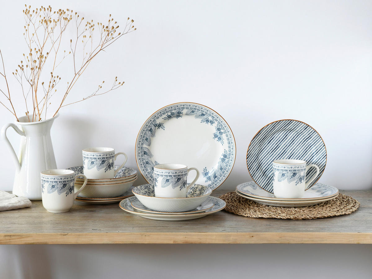 KOMBISERVICE Blau, Weiß Euböa 16-teilig 4 Personen  - Blau/Weiß, Basics, Keramik (33/32/31cm) - Creatable