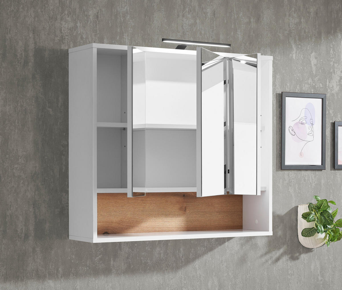 SPIEGELSCHRANK 80/72/21 cm  - Eichefarben/Weiß, KONVENTIONELL, Glas/Holzwerkstoff (80/72/21cm) - home24