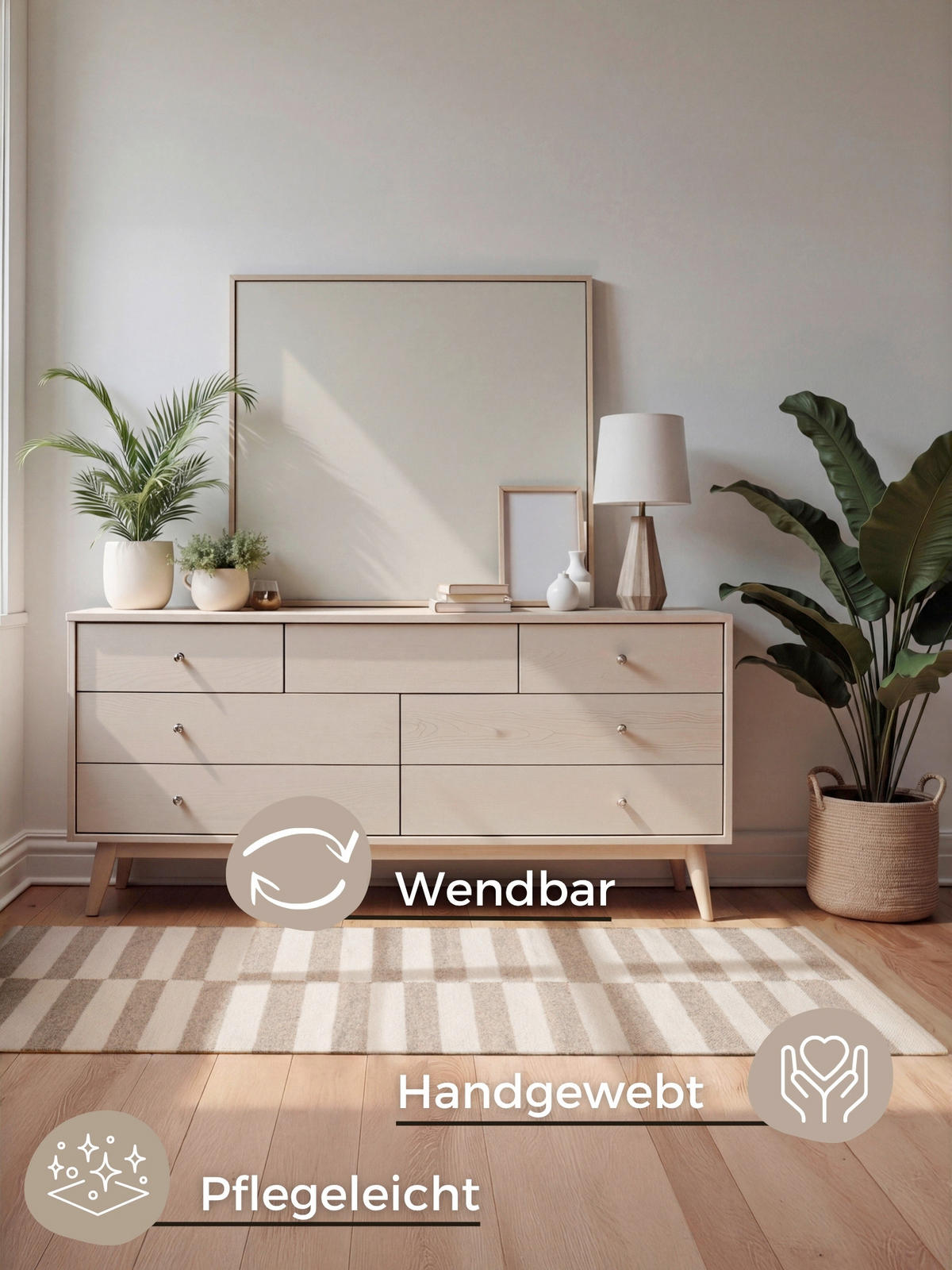 HANDWEBTEPPICH 80/150 cm Vika Weiß, Beige rechteckig  - Beige/Weiß, Basics, Textil (80/150cm) - Hanse Home