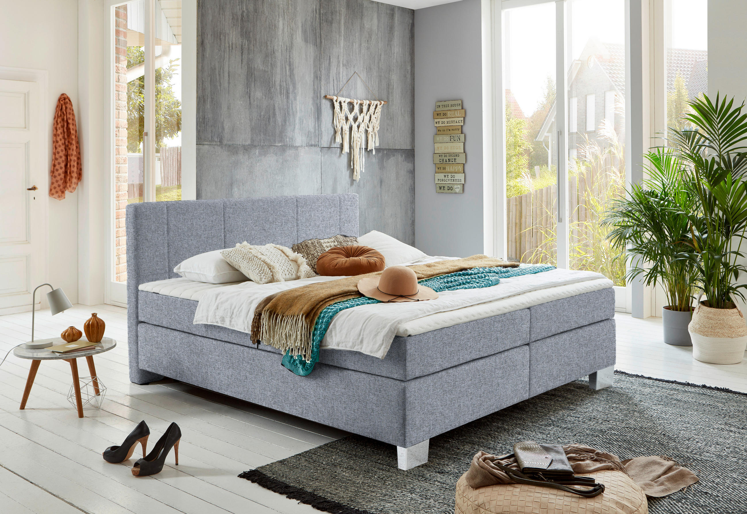 BOXSPRINGBETT 160/200 cm  in Grau  - Chromfarben/Grau, Konventionell, Kunststoff/Textil (160/200cm) - Hom`in