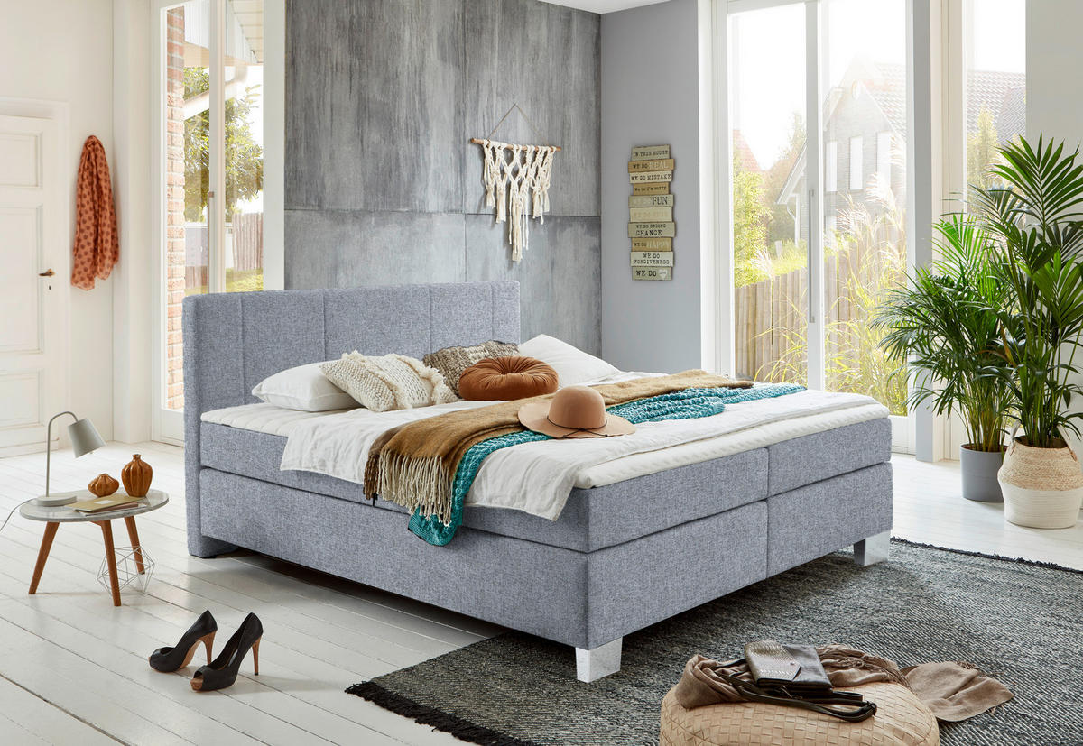 BOXSPRINGBETT 160/200 cm  in Grau  - Chromfarben/Grau, Konventionell, Kunststoff/Textil (160/200cm) - Hom`in