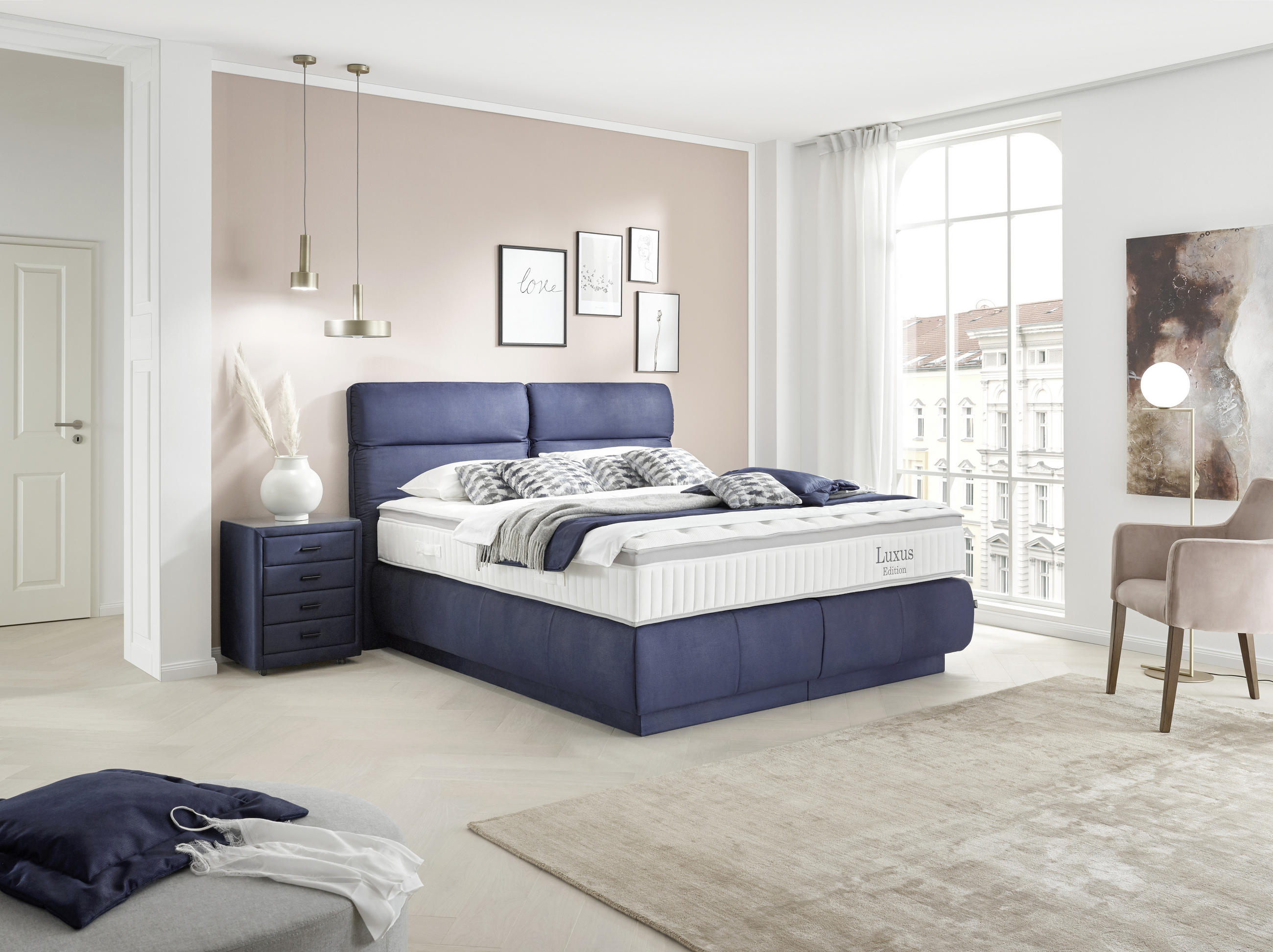 BOXSPRINGBETT 180/200 cm  in Blau  - Blau, KONVENTIONELL, Textil (180/200cm) - Dieter Knoll