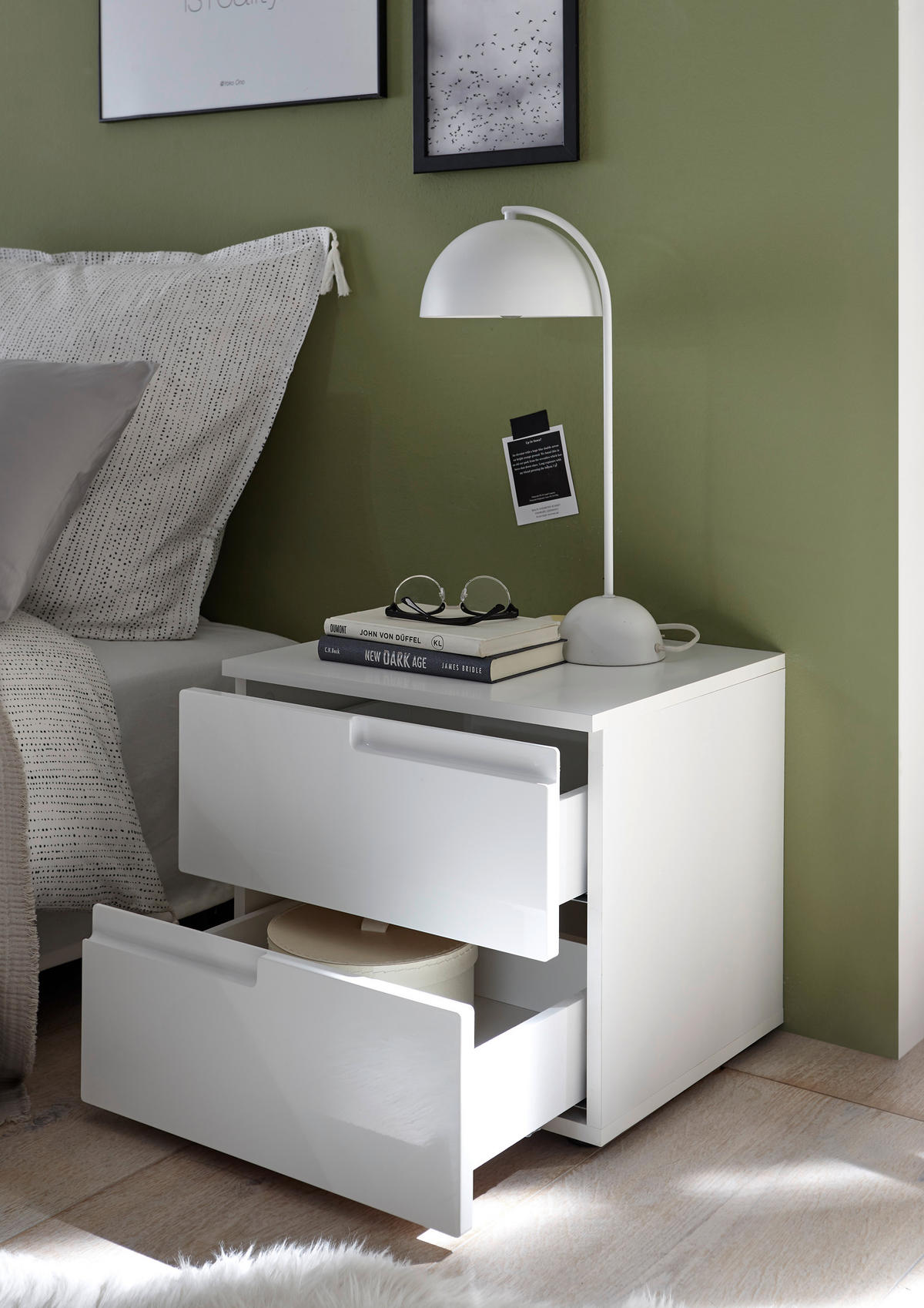 NACHTSCHRANK  - Weiß Hochglanz/Schwarz, MODERN, Holzwerkstoff/Kunststoff (46,2/41,7/40cm)