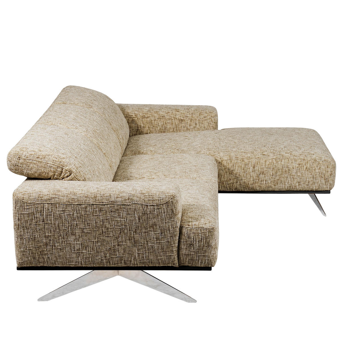 ECKSOFA PORTLAND Hellbraun Struktur Kopfteilverstellung  - Chromfarben/Hellbraun, Design, Holz/Textil (295/187cm) - Livetastic