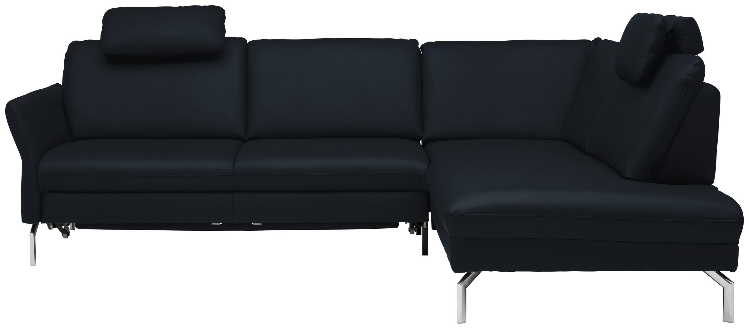 ECKSOFA in Echtleder Dunkelblau  - Alufarben/Dunkelblau, Konventionell, Leder/Metall (284/220cm) - Beldomo Premium