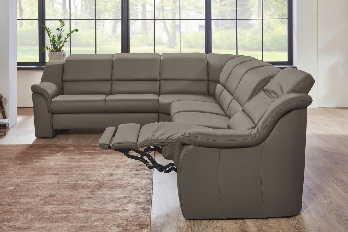 ECKSOFA  in Echtleder Graubraun  260/324 cm  - Graubraun/Schwarz, KONVENTIONELL, Leder/Kunststoff (260/324cm) - Cantus