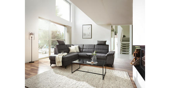Wohnlandschaft inkl.Funktionen Dunkelgrau Lederlook - Dunkelgrau/Schwarz, KONVENTIONELL, Textil/Metall (194/257cm) - Cantus