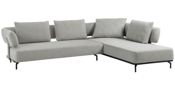 ECKSOFA Hellgrau Flachgewebe  - Hellgrau/Schwarz, Design, Textil/Metall (302/237cm) - Dieter Knoll