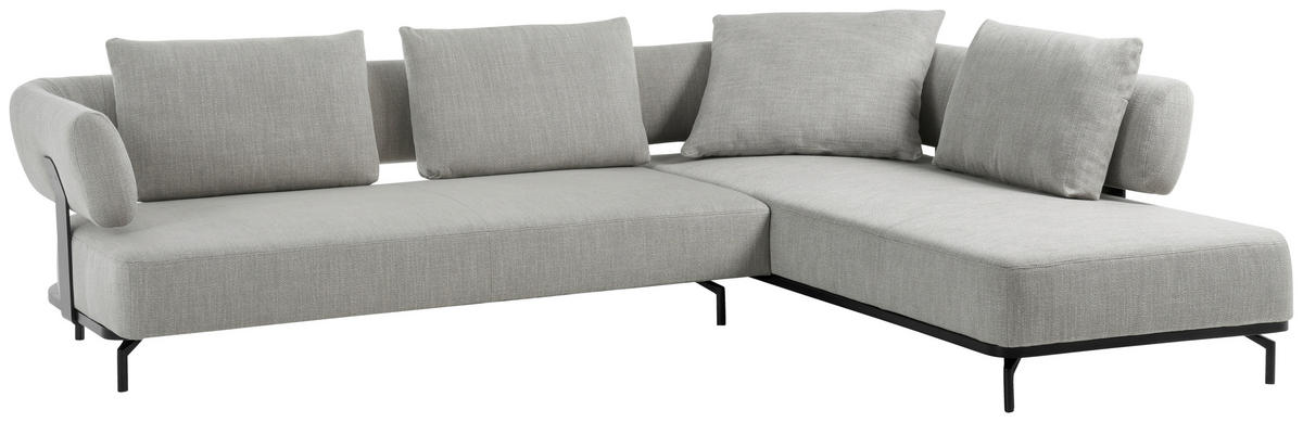 ECKSOFA Hellgrau Flachgewebe  - Hellgrau/Schwarz, Design, Textil/Metall (302/237cm) - Dieter Knoll