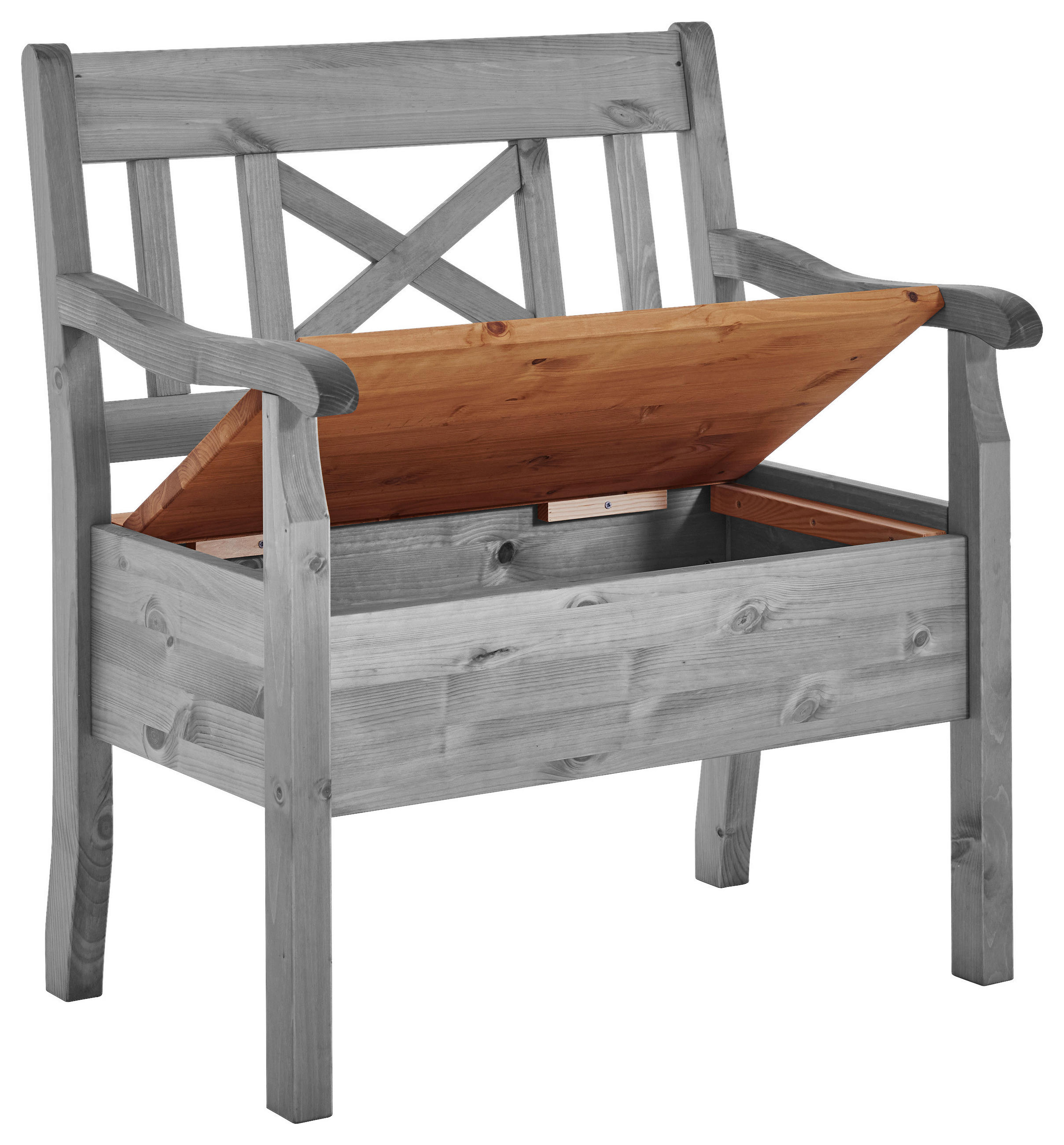 SITZBANK 84/93/58 cm Grau, Laugenfarbig Kiefer massiv  - Laugenfarbig/Grau, ROMANTIK / LANDHAUS, Holz (84/93/58cm) - Boxxx