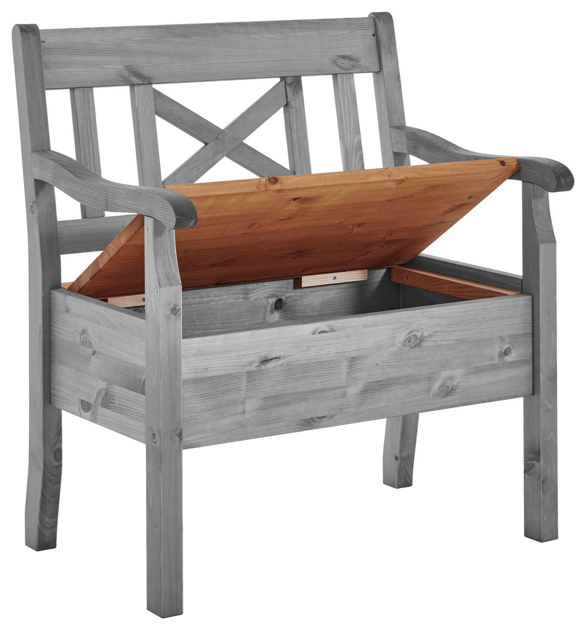 SITZBANK 84/93/58 cm Grau, Laugenfarbig Kiefer massiv  - Laugenfarbig/Grau, ROMANTIK / LANDHAUS, Holz (84/93/58cm) - Boxxx