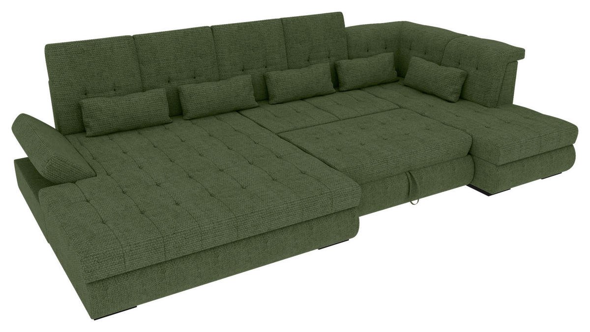 WOHNLANDSCHAFT Olivgrün Struktur  - Schwarz/Olivgrün, KONVENTIONELL, Kunststoff/Textil (212/358/222cm) - Carryhome