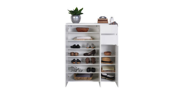 SCHUHSCHRANK 99,7/117,5/34,1 cm - Weiß, Design, Glas/Holzwerkstoff (99,7/117,5/34,1cm) - Voleo