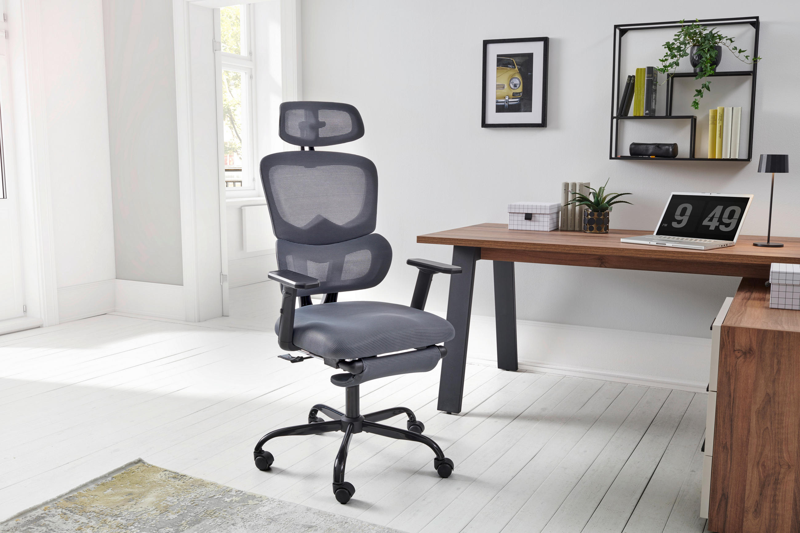 DREHSTUHL  in Netzbespannung Grau, Schwarz  - Schwarz/Grau, MODERN, Kunststoff/Textil (65/115-123/68cm) - Livetastic