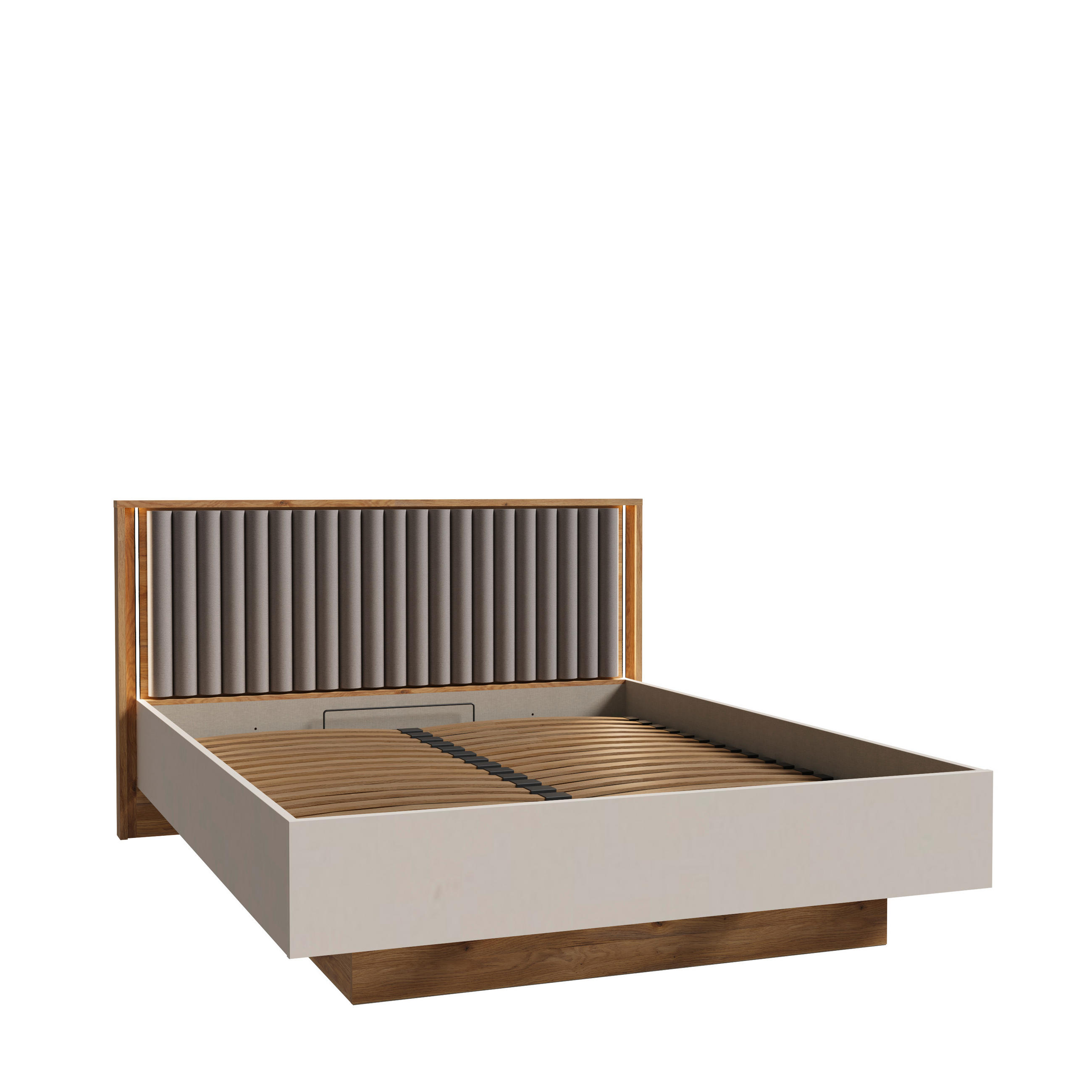 Pat 160x200 cm  culoare lemn stejar, nisipiu  - culoare lemn stejar/nisipiu, Modern, plastic/metal (176,6/103,7/214cm) - Voleo